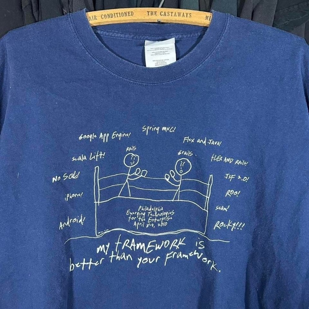 Blue vintage 90s tech tee stockman boxing t-shirt with a unique design Size XL